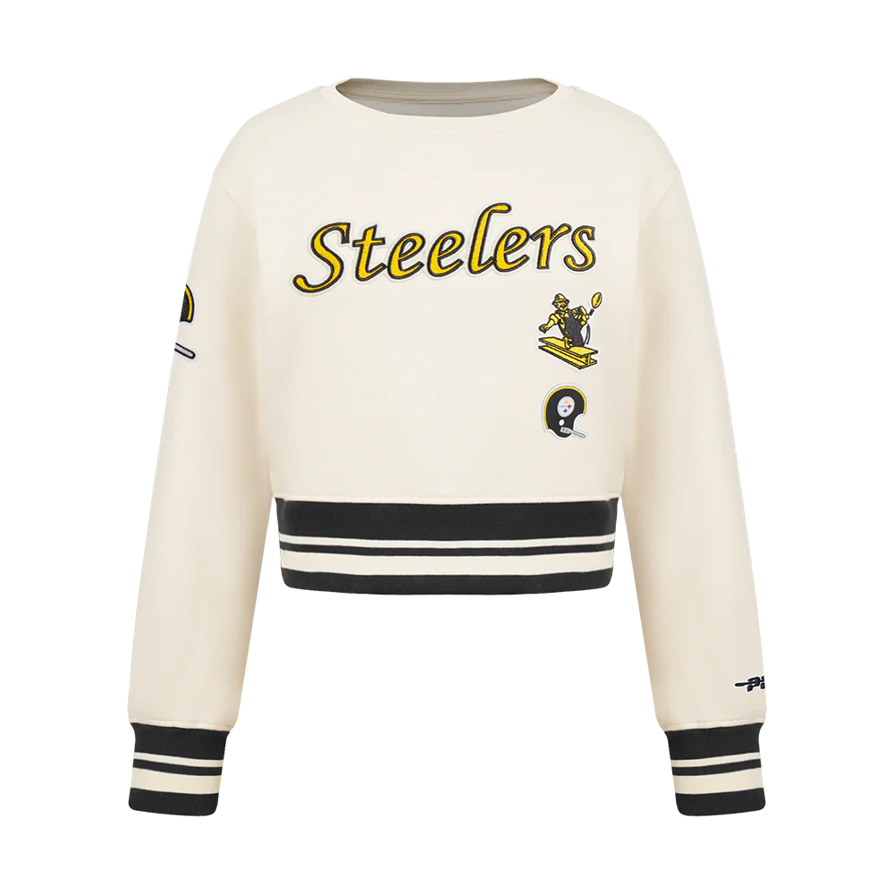 NFL PITTSBURGH STEELERS RETRO CLASSIC TODDLER GIRLS RIB FLEECE CREWNECK (EGGSHELL/ BLACK) - Image 3