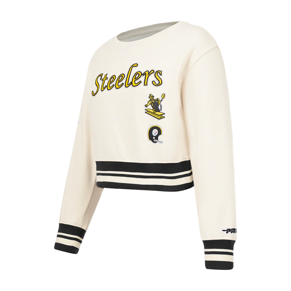 NFL PITTSBURGH STEELERS RETRO CLASSIC TODDLER GIRLS RIB FLEECE CREWNECK (EGGSHELL/ BLACK) - Image 5