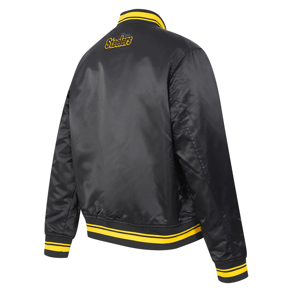 NFL PITTSBURGH STEELERS SCRIPT TAIL WOMEN'S SATIN JACKET (BLACK/YELLOW) - Image 4