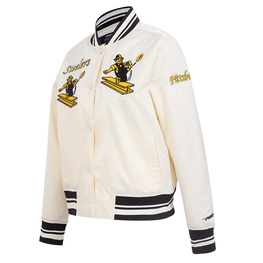 NFL PITTSBURGH STEELERS RETRO CLASSIC WOMEN'S RIB SATIN JACKET (EGGSHELL/ BLACK) - Image 2