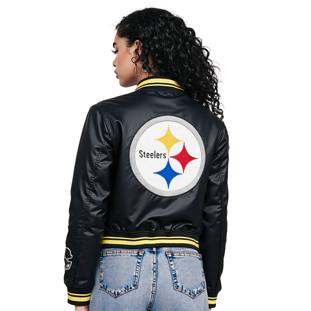 NFL PITTSBURGH STEELERS MASHUP WOMEN'S RIB SATIN JACKET (BLACK/YELLOW) - Image 12