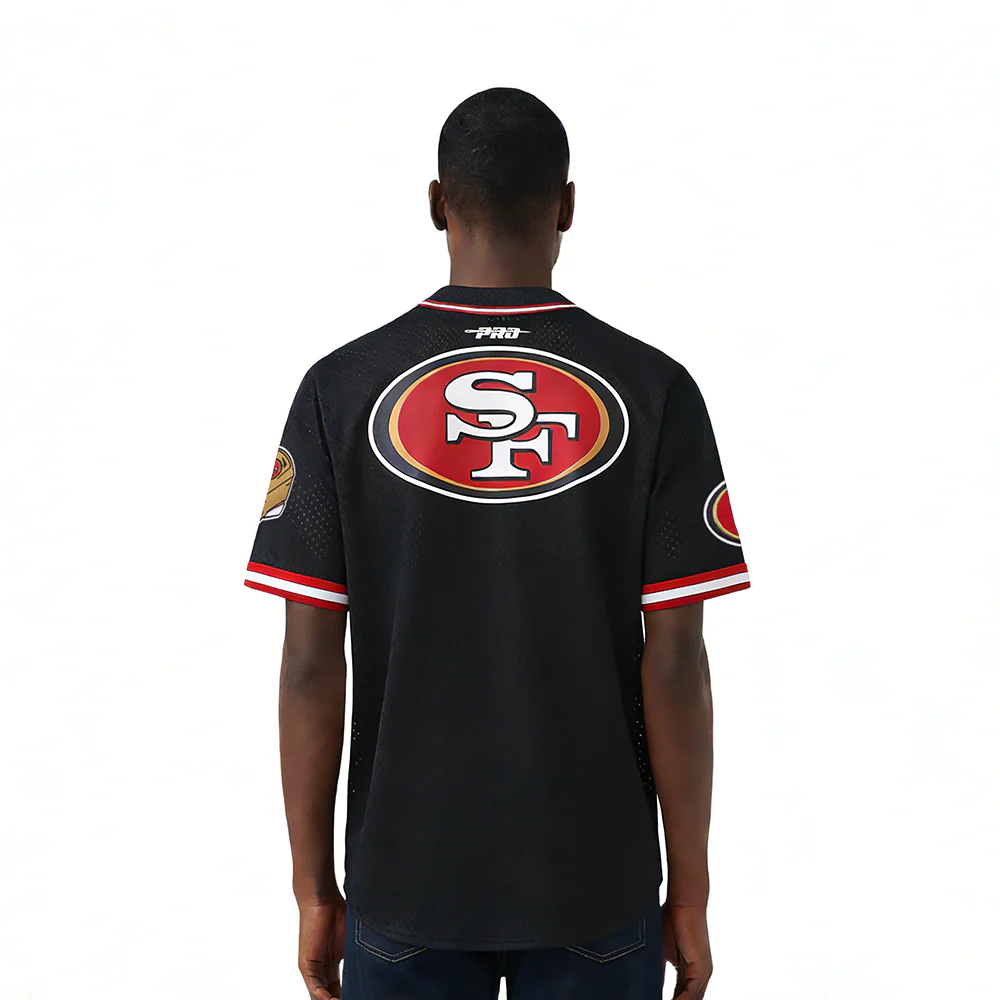 NFL SAN FRANCISCO 49ERS CLASSIC MEN'S MESH BUTTON DOWN JERSEY (BLACK/RED) - Image 2