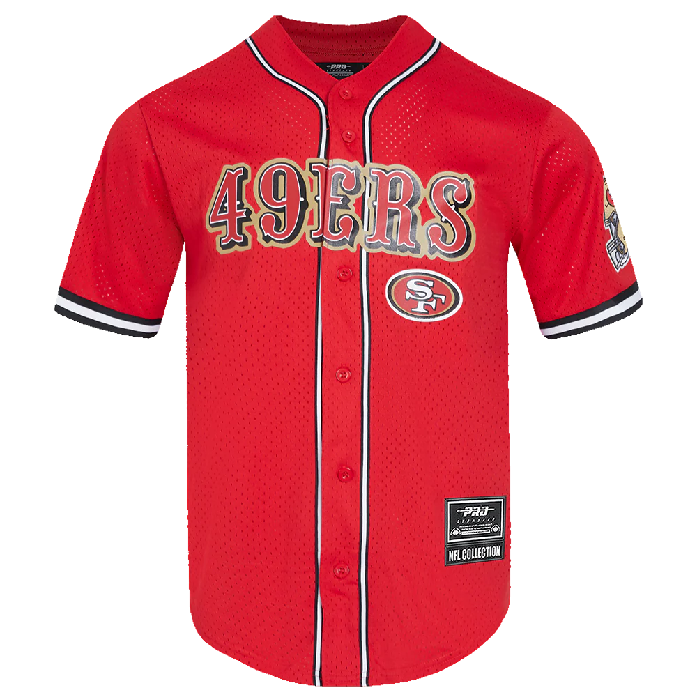NFL SAN FRANCISCO 49ERS CLASSIC MEN'S MESH BUTTON DOWN JERSEY (RED/BLACK)