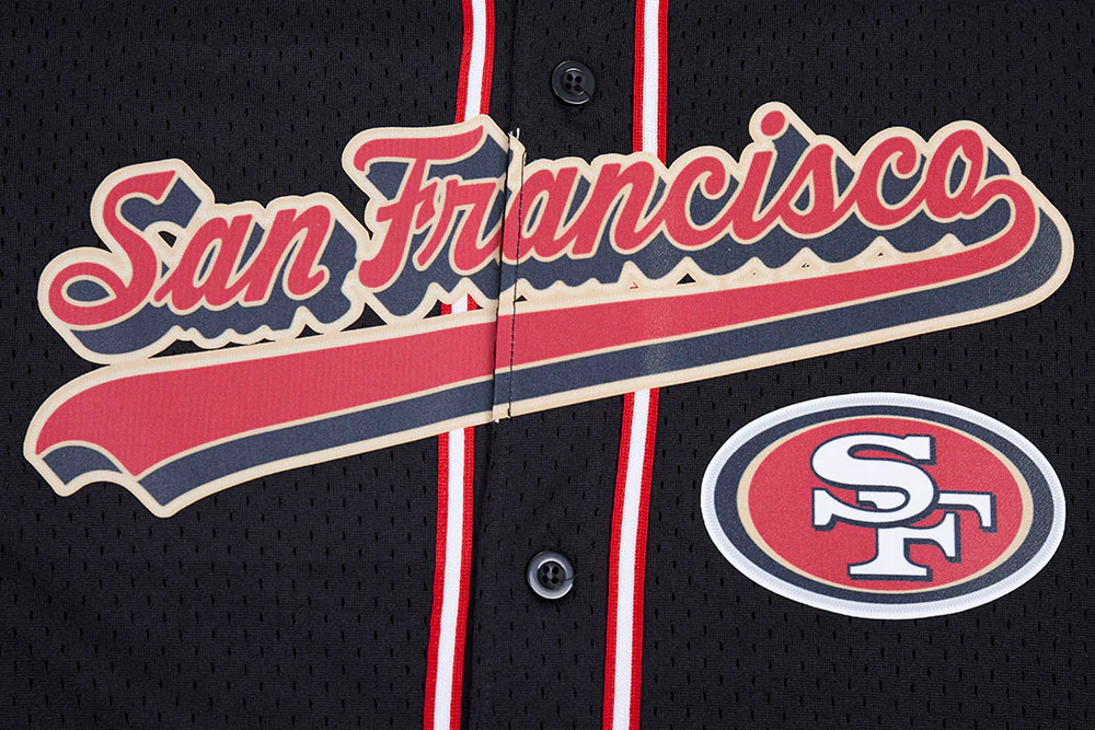 NFL SAN FRANCISCO 49ERS SCRIPT TAIL MEN'S MESH BUTTON DOWN SHIRT (BLACK/RED) - Image 6