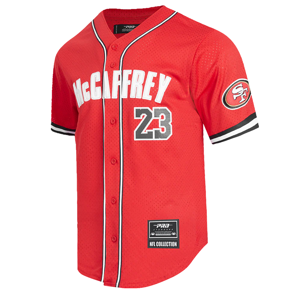 NFL SAN FRANCISCO 49ERS CHRISTIAN McCAFFREY #23 MEN'S MESH BUTTON DOWN (RED/BLACK) - Image 2