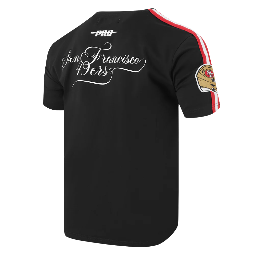 NFL SAN FRANCISCO 49ERS SUGAR SKULL MEN'S SINGLE JERSEY STRIPED TEE (BLACK/RED) - Image 3