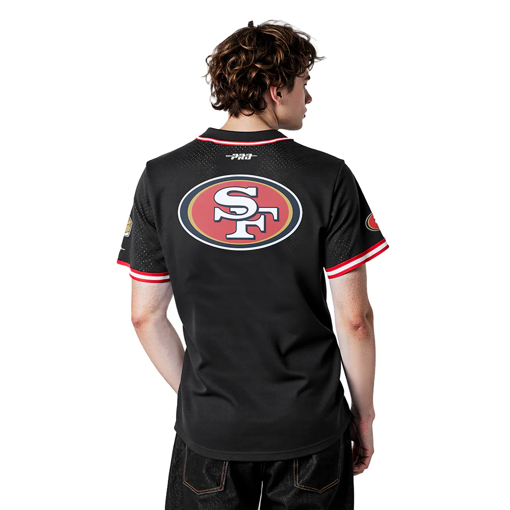 NFL SAN FRANCISCO 49ERS BROCK PURDY #13 CLASSIC MESH PNN MEN'S MESH BUTTON DOWN SHIRT (BLACK/RED) - Image 2