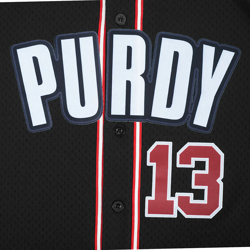 NFL SAN FRANCISCO 49ERS BROCK PURDY #13 CLASSIC MESH PNN MEN'S MESH BUTTON DOWN SHIRT (BLACK/RED) - Image 7