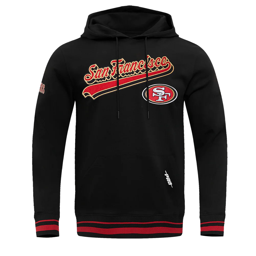 NFL SAN FRANCISCO 49ERS SCRIPT TAIL MEN'S RIB FLEECE PULLOVER HOODIE (BLACK/RED/BLACK) - Image 3