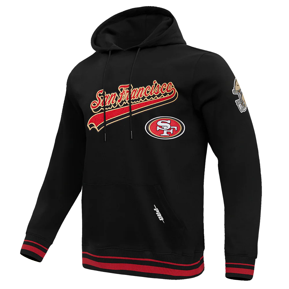 NFL SAN FRANCISCO 49ERS SCRIPT TAIL MEN'S RIB FLEECE PULLOVER HOODIE (BLACK/RED/BLACK) - Image 4