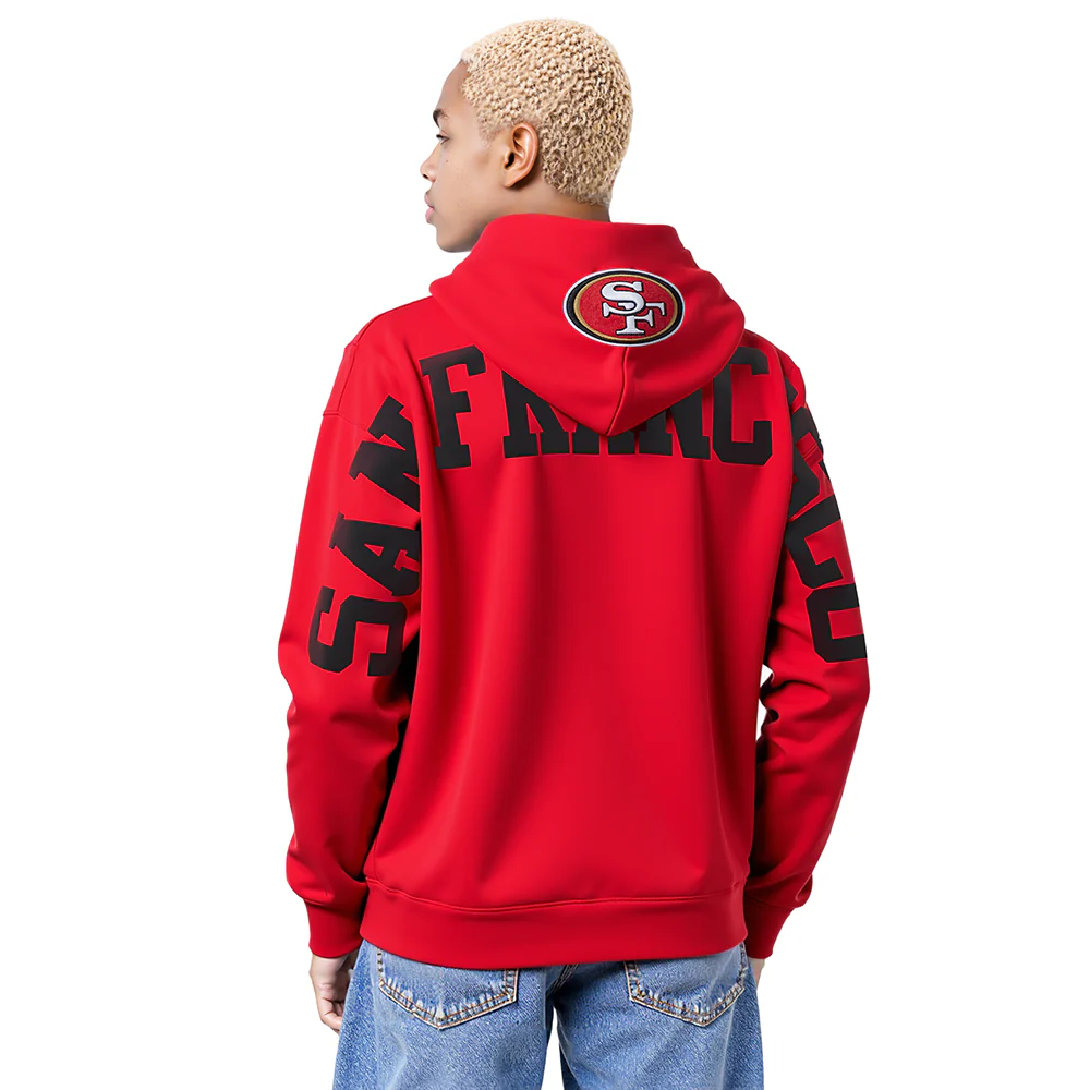 NFL SAN FRANCISCO 49ERS WINGSPAN MEN'S DROP SHOULDER FLC PO HOODIE (RED)