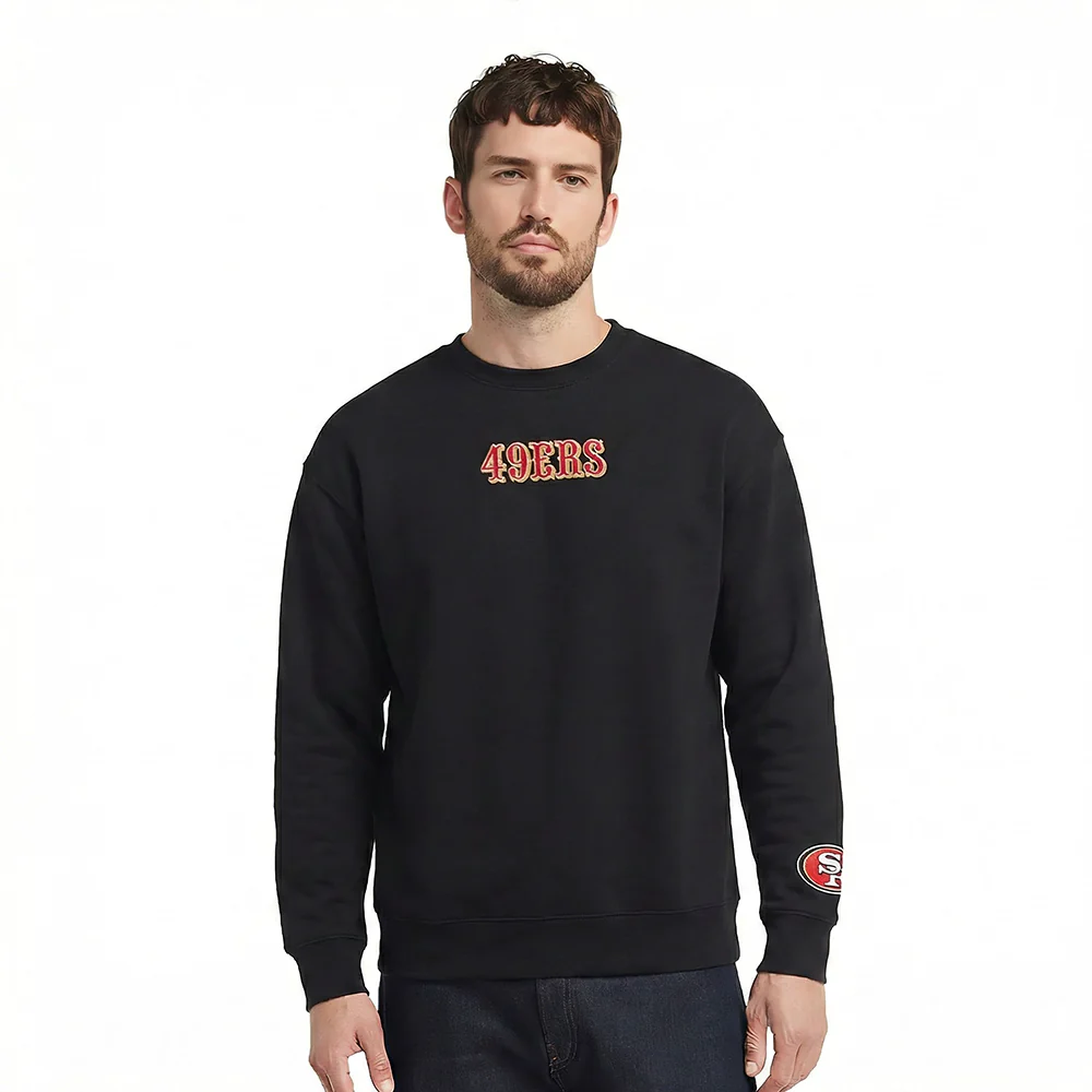 NFL SAN FRANCISCO 49ERS WINGSPAN MEN'S DROP SHOULDER FLEECE CREWNECK (BLACK) - Image 2