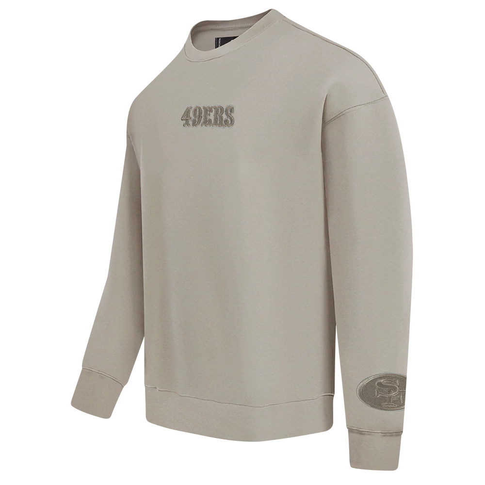 NFL SAN FRANCISCO 49ERS WINGSPAN MEN'S DROP SHOULDER FLEECE CREWNECK (TAUPE)