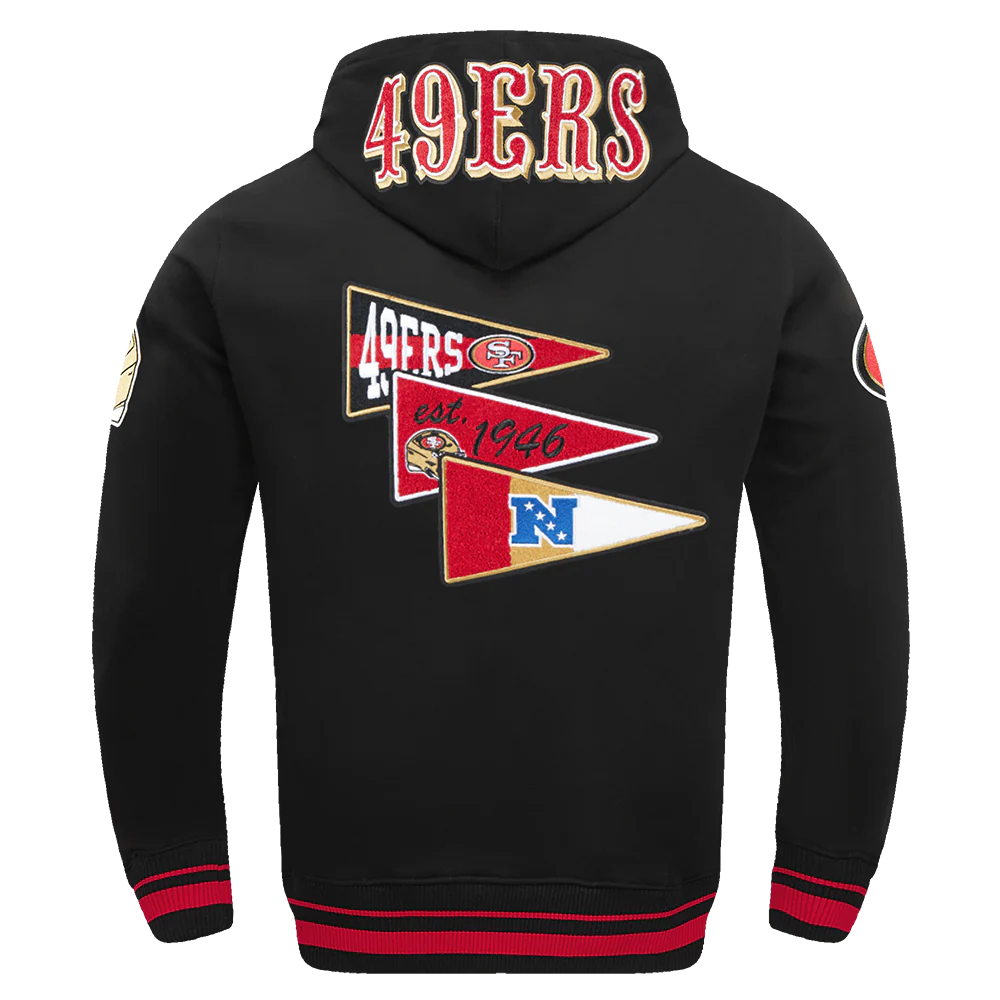 NFL SAN FRANCISCO 49ERS TEAM PENNANTS MEN'S RIB FLEECE PULLOVER HOODIE (BLACK/RED/BLACK) - Image 3
