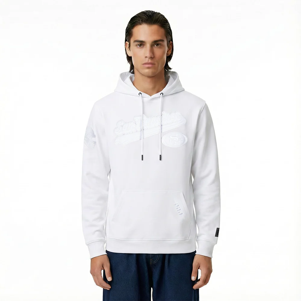 NFL SAN FRANCISCO 49ERS WHITE OUT MEN'S DOUBLE KNIT PULLOVER HOODIE (WHITE)