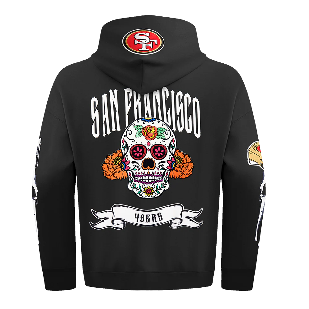 NFL SAN FRANCISCO 49ERS RIB CAGE MEN'S DROP SHOULDER FLEECE PULLOVER HOODIE (BLACK) - Image 4