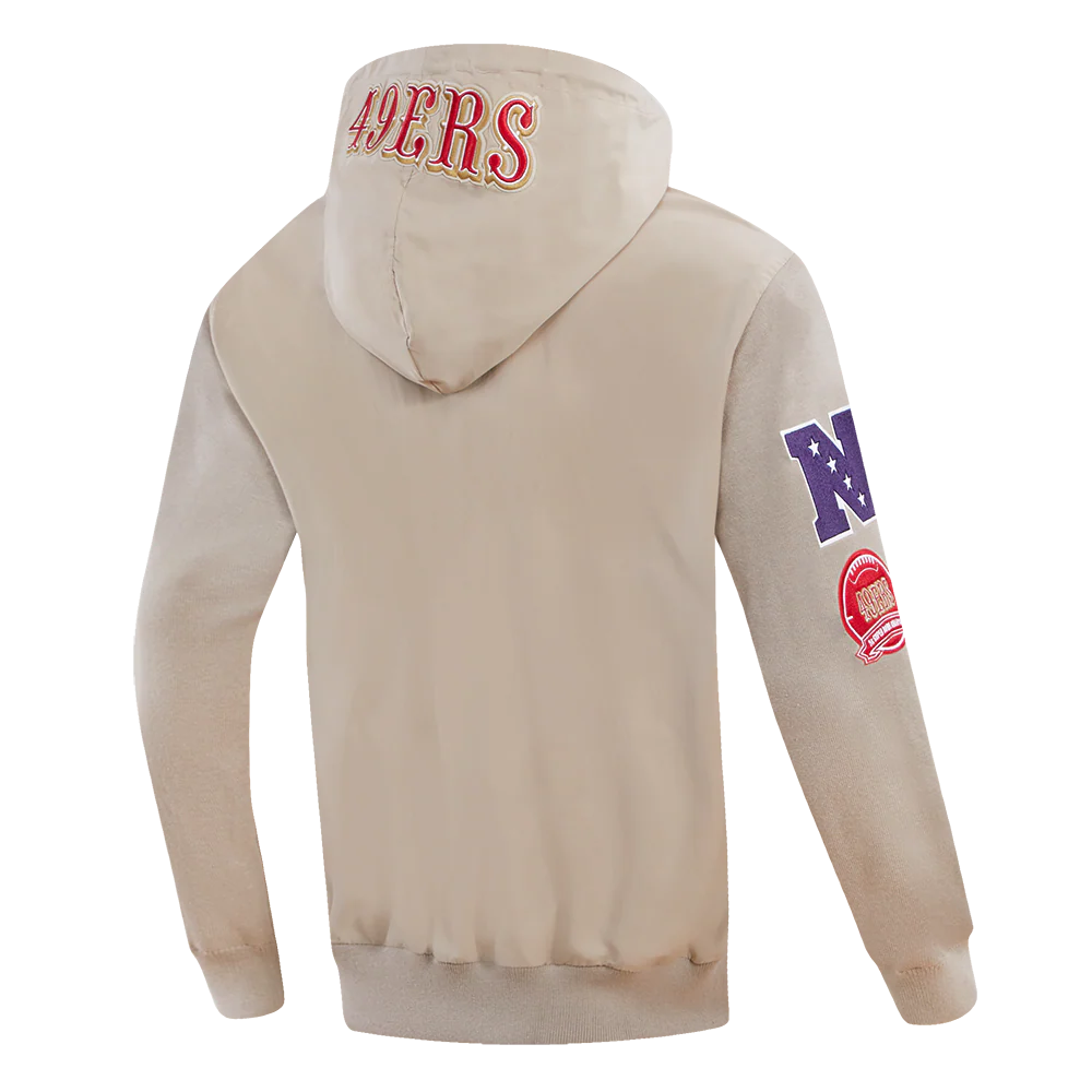 NFL SAN FRANCISCO 49ERS HYBRID MEN'S WOVEN FULL ZIP PULLOVER HOODIE (KHAKI) - Image 3