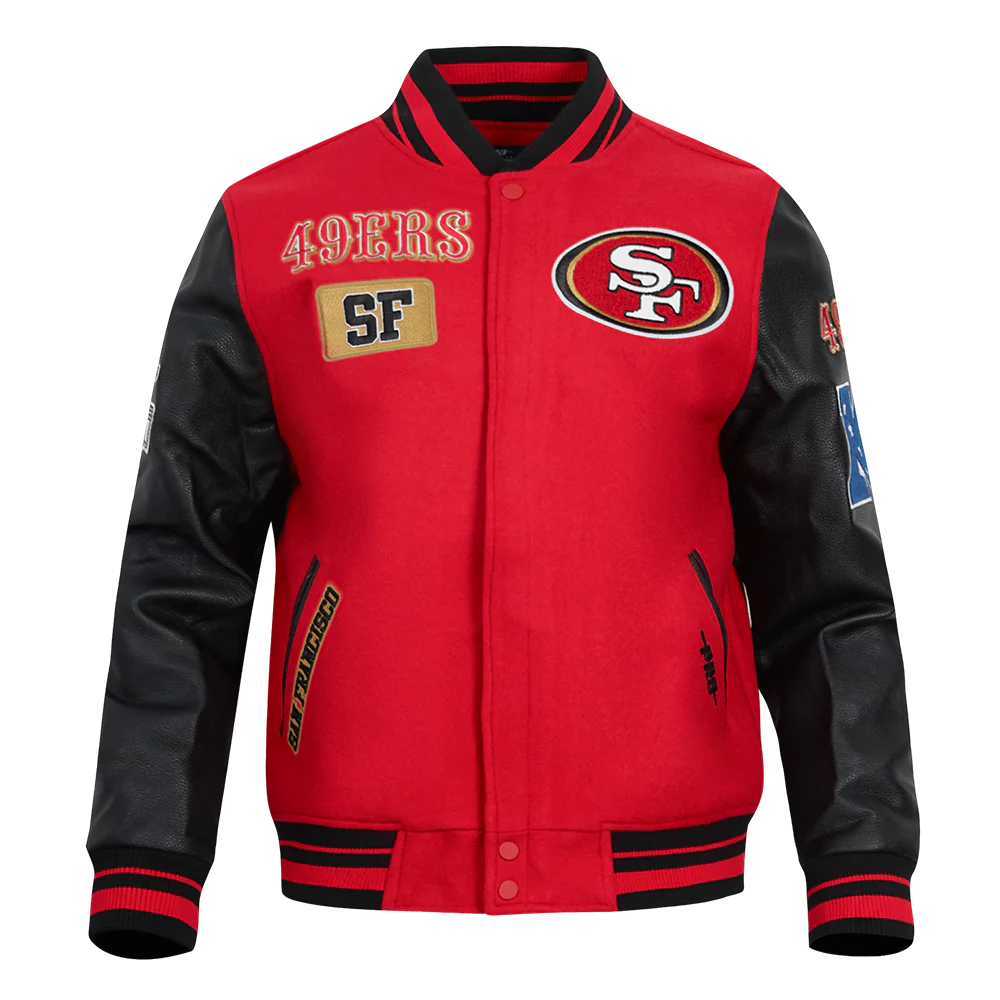 NFL SAN FRANCISCO 49ERS AREA CODE MEN'S RIB WOOL VARSITY JACKET (RED/BLACK)
