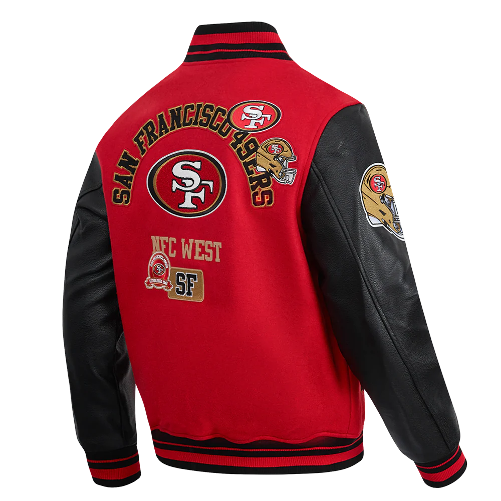 NFL SAN FRANCISCO 49ERS AREA CODE MEN'S RIB WOOL VARSITY JACKET (RED/BLACK) - Image 4
