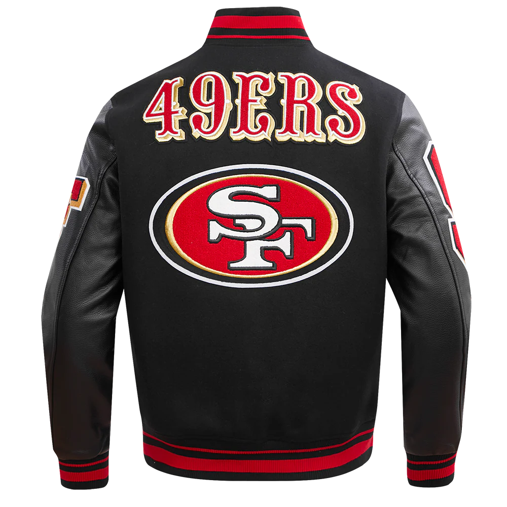 NFL SAN FRANCISCO 49ERS MASHUP MEN'S RIB WOOL VARSITY JACKET (BLACK/RED/BLACK) - Image 7