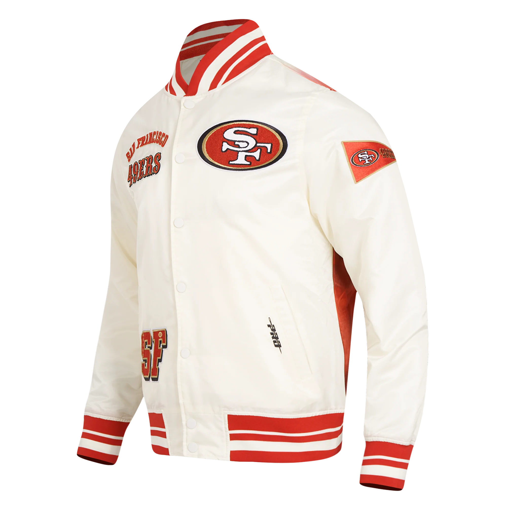 NFL SAN FRANCISCO 49ERS SUBLIMATED MEN'S SATIN JACKET-WHITE (EGGSHELL/ RED) - Image 3