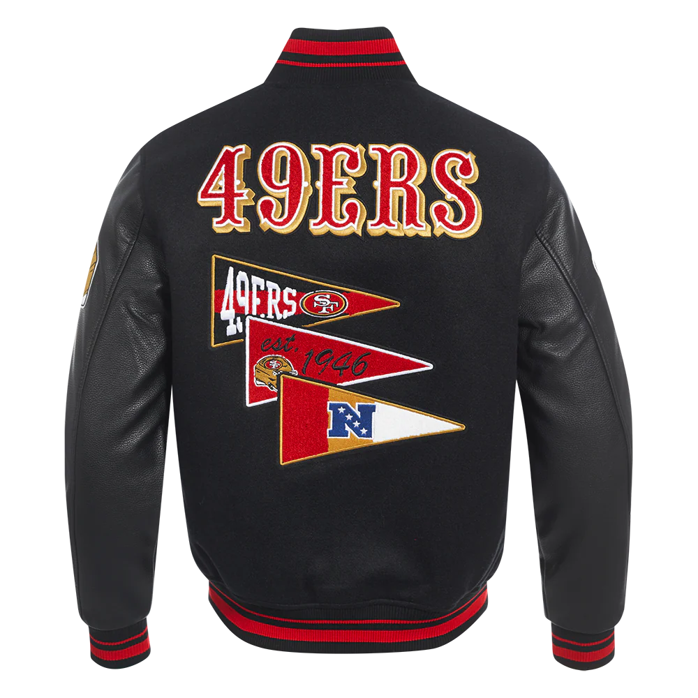 NFL SAN FRANCISCO 49ERS TEAM PENNANTS MEN'S RIB WOOL VARSITY JACKET (BLACK/RED/BLACK) - Image 3