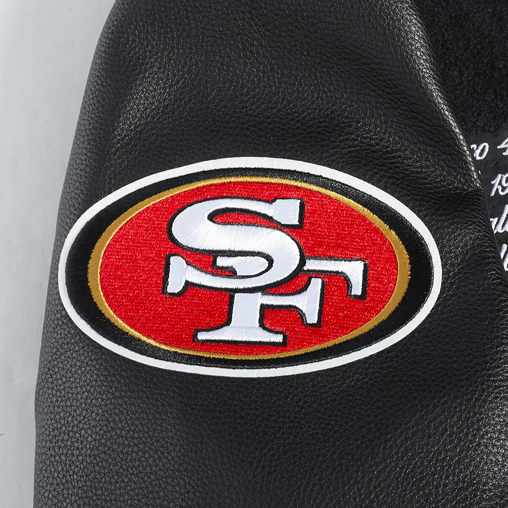 NFL SAN FRANCISCO 49ERS TEAM PENNANTS MEN'S RIB WOOL VARSITY JACKET (BLACK/RED/BLACK) - Image 7