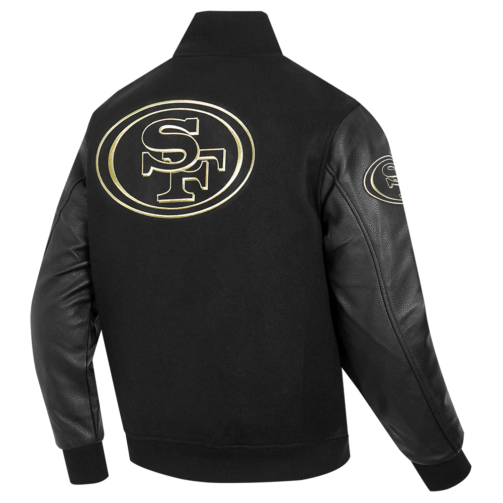 NFL SAN FRANCISCO 49ERS BLACK & GOLD MEN'S WOOL VARSITY JACKET (JET BLACK) - Image 4