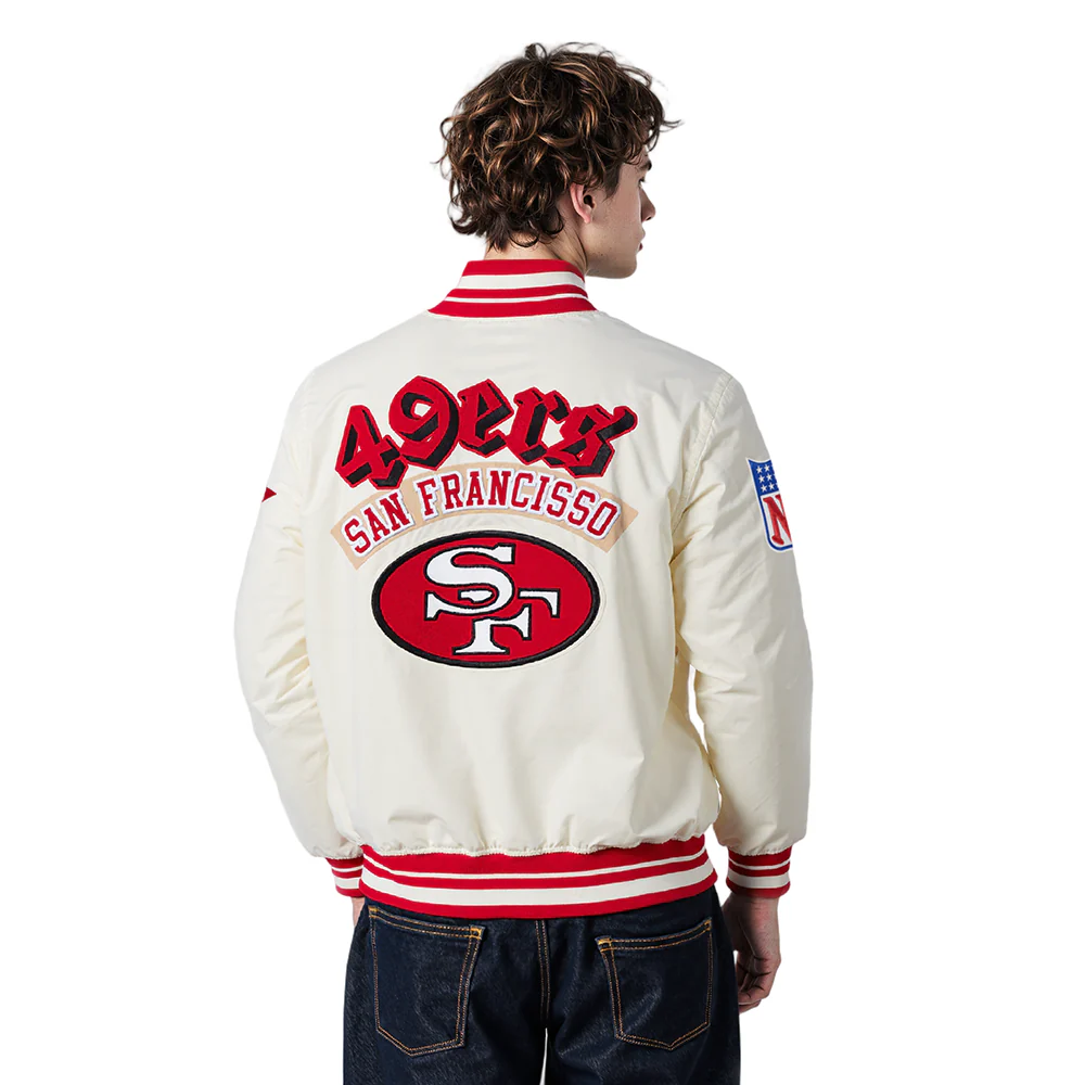 NFL SAN FRANCISCO 49ERS BEST OF MEN'S RIB SATIN JACKET (EGGSHELL/ RED) - Image 12