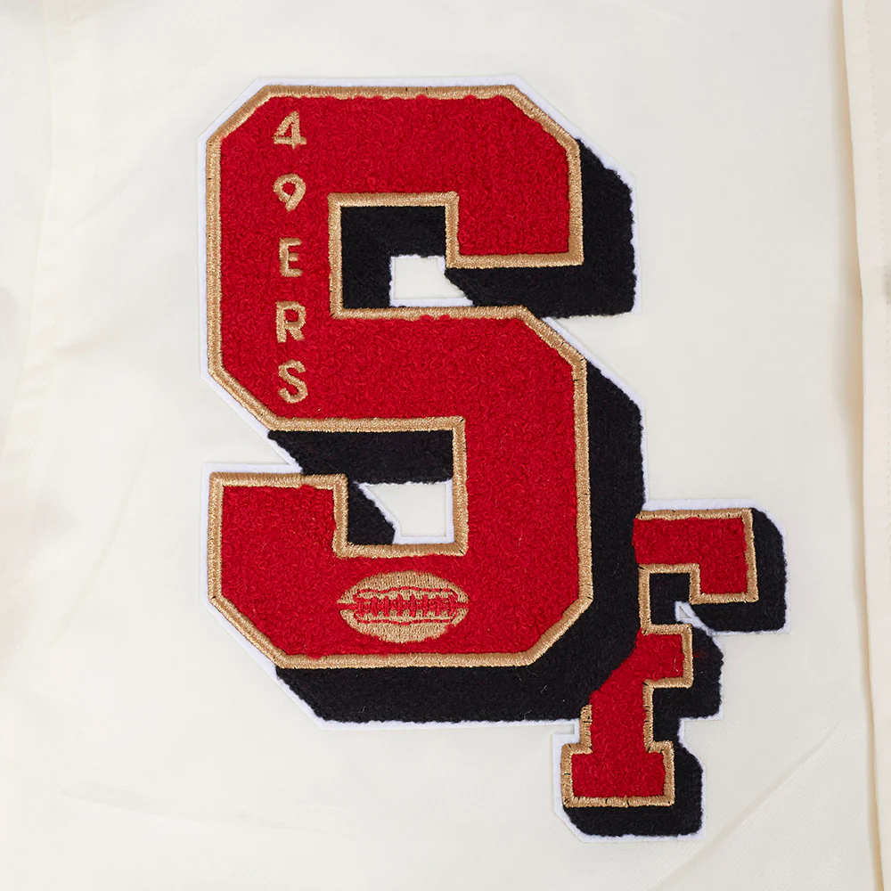 NFL SAN FRANCISCO 49ERS BEST OF MEN'S RIB SATIN JACKET (EGGSHELL/ RED) - Image 4