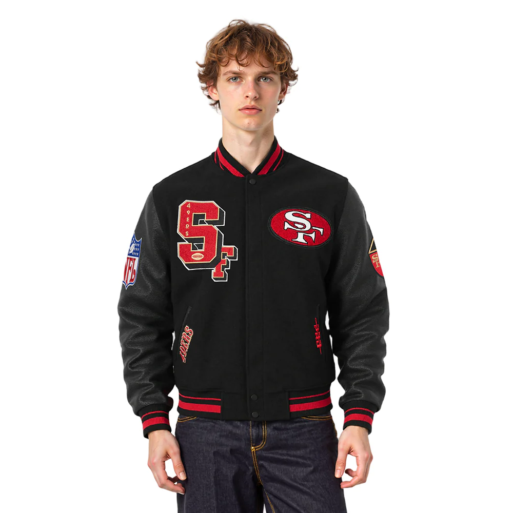 NFL SAN FRANCISCO 49ERS BEST OF MEN'S RIB WOOL VARSITY JACKET (BLACK/RED/BLACK)