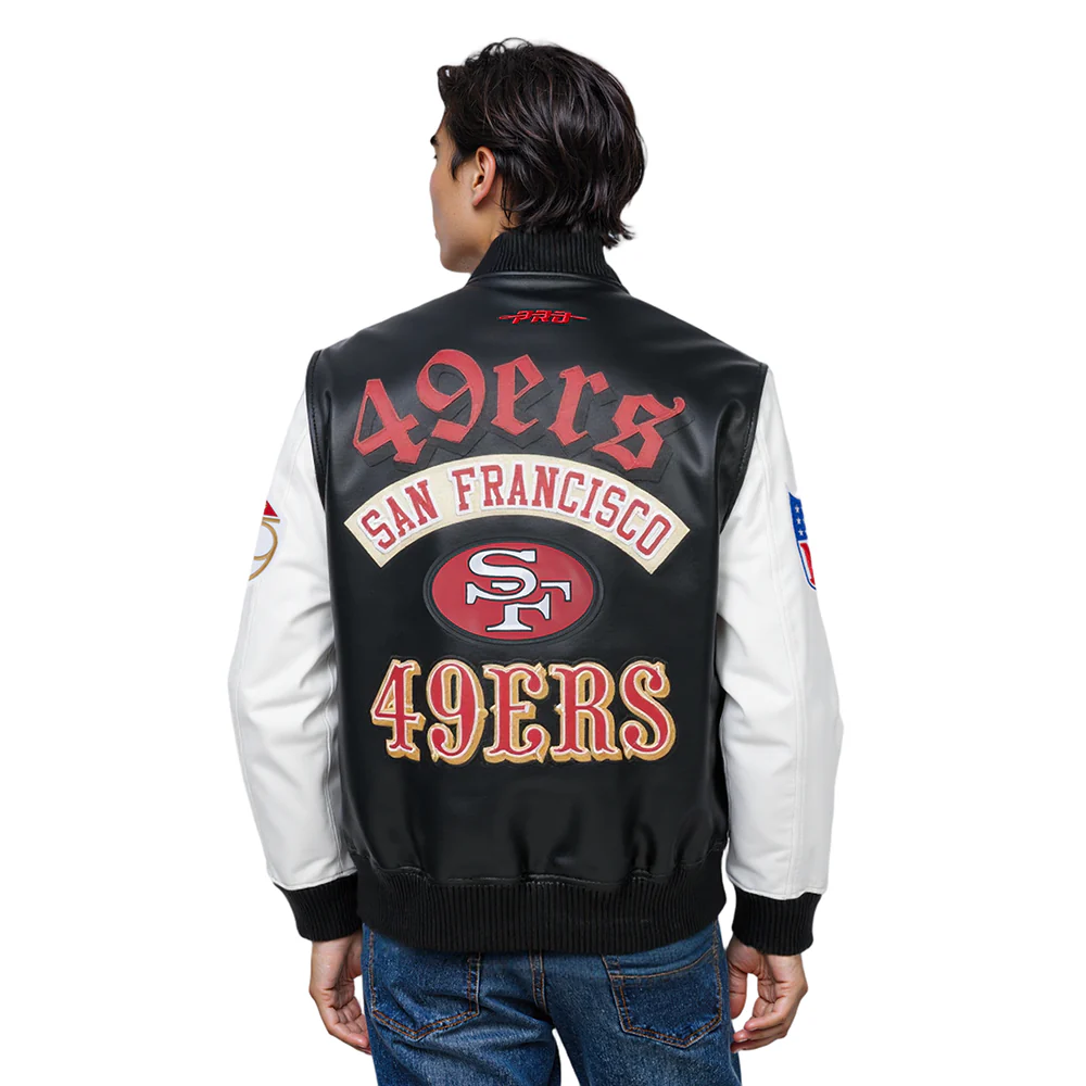 NFL SAN FRANCISCO 49ERS BEST OF MEN'S LEATHER VARSITY JACKET (BLACK/WHITE) - Image 2