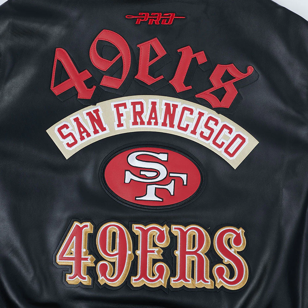 NFL SAN FRANCISCO 49ERS BEST OF MEN'S LEATHER VARSITY JACKET (BLACK/WHITE) - Image 22