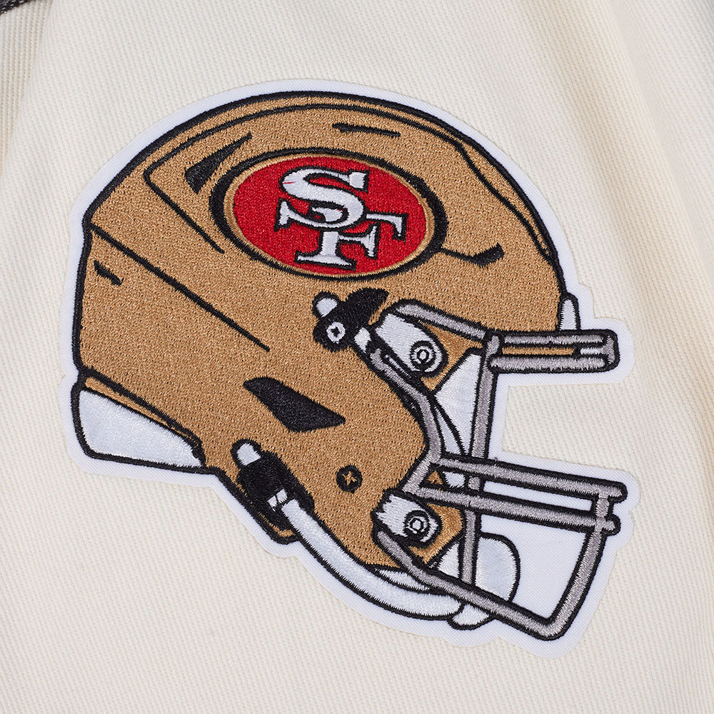 NFL SAN FRANCISCO 49ERS REBEL ATHLETICS MEN'S DENIM VARSITY JACKET (WASHED BLACK/EGGSHELL) - Image 5