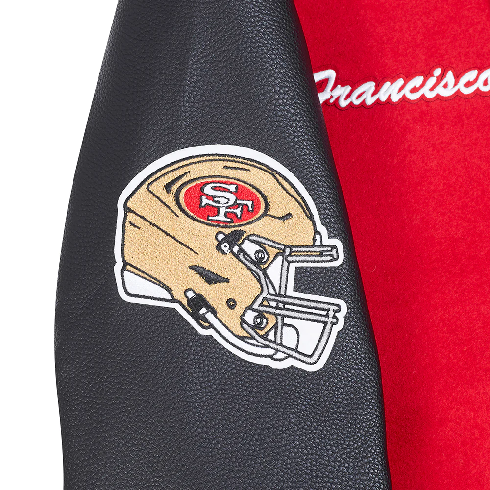 NFL SAN FRANCISCO 49ERS TEAM BADGE MEN'S RIB WOOL VARSITY JACKET (RED/BLACK) - Image 13