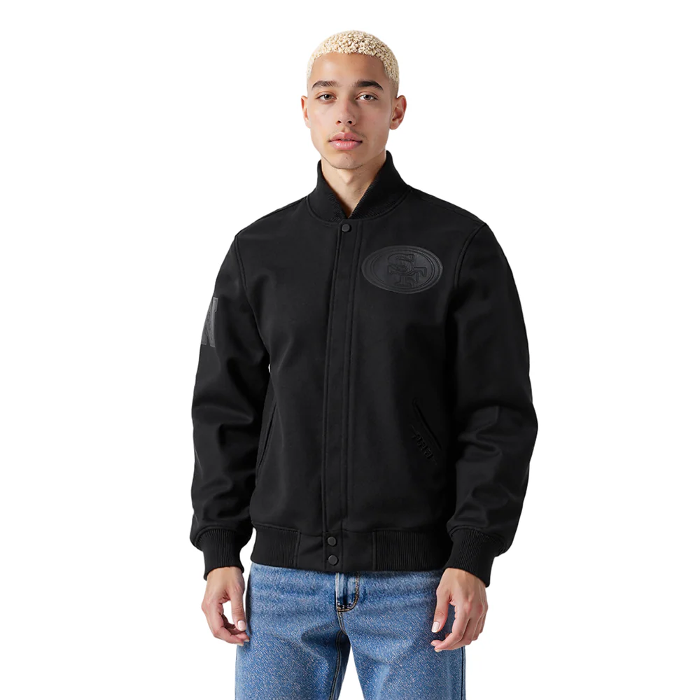 NFL SAN FRANCISCO 49ERS WASHED VANGUARD MEN'S ALL WOOL VARSITY JACKE (BLACK) - Image 9