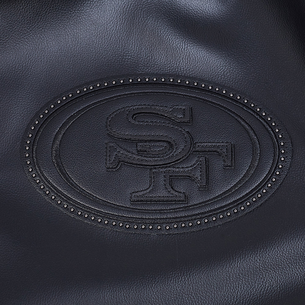 NFL SAN FRANCISCO 49ERS BLACKOUT MEN'S LEATHER VARSITY JACKET (JET BLACK) - Image 7