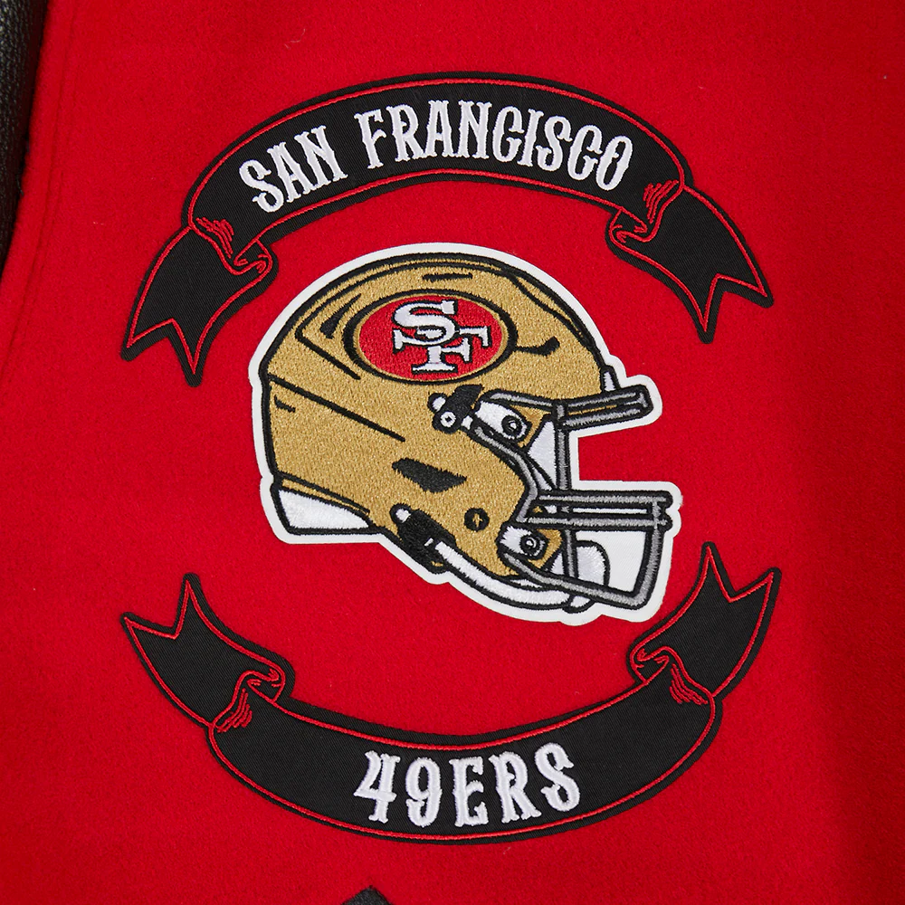 NFL SAN FRANCISCO 49ERS BORN FOR SPORT MEN'S WOOL VARSITY JACKET (RED/BLACK) - Image 7