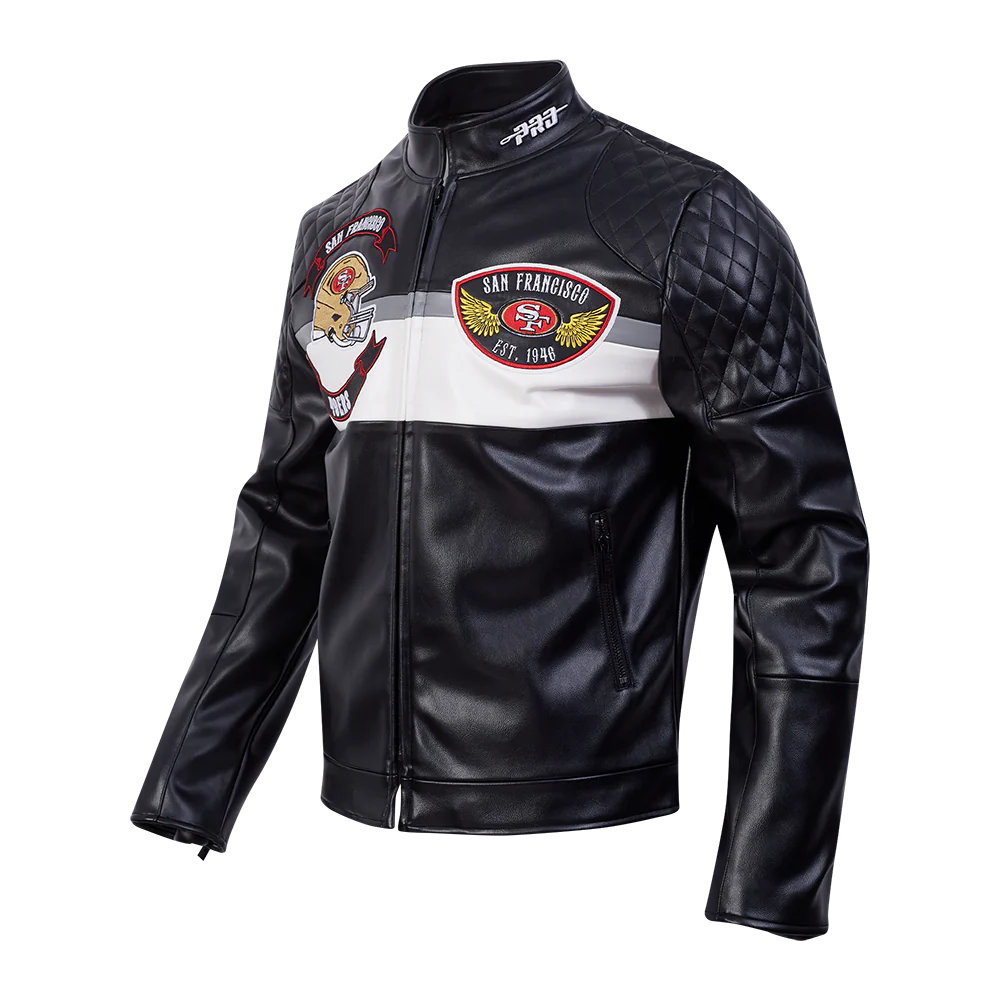 NFL SAN FRANCISCO 49ERS BORN FOR SPORT MEN'S MOTO JACKET (BLACK/WHITE) - Image 5