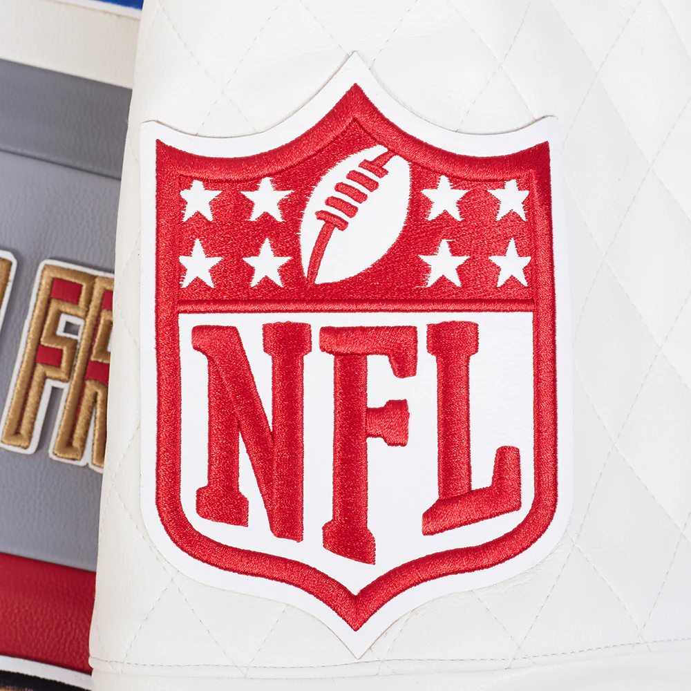 NFL SAN FRANCISCO 49ERS MEN'S MOTO JACKET (EGGSHELL/ RED) - Image 7