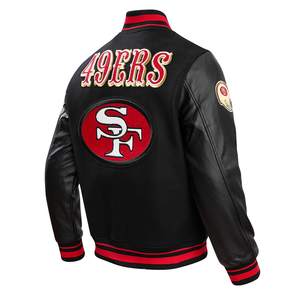 NFL SAN FRANCISCO 49ERS RETRO CLASSIC MEN'S RIB WOOL VARSITY JACKET (BLACK/RED/BLACK) - Image 8