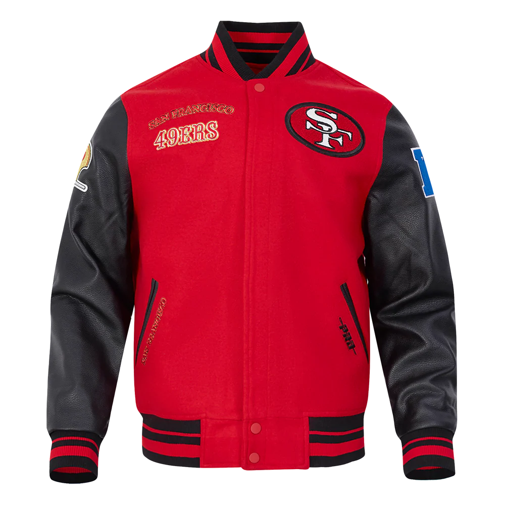 NFL SAN FRANCISCO 49ERS RETRO CLASSIC MEN'S RIB WOOL VARSITY JACKET (RED/BLACK) - Image 3