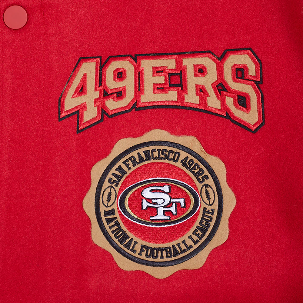 NFL SAN FRANCISCO 49ERS CREST EMBLEM MEN'S RIB WOOL VARSITY JACKET (RED/BLACK) - Image 6