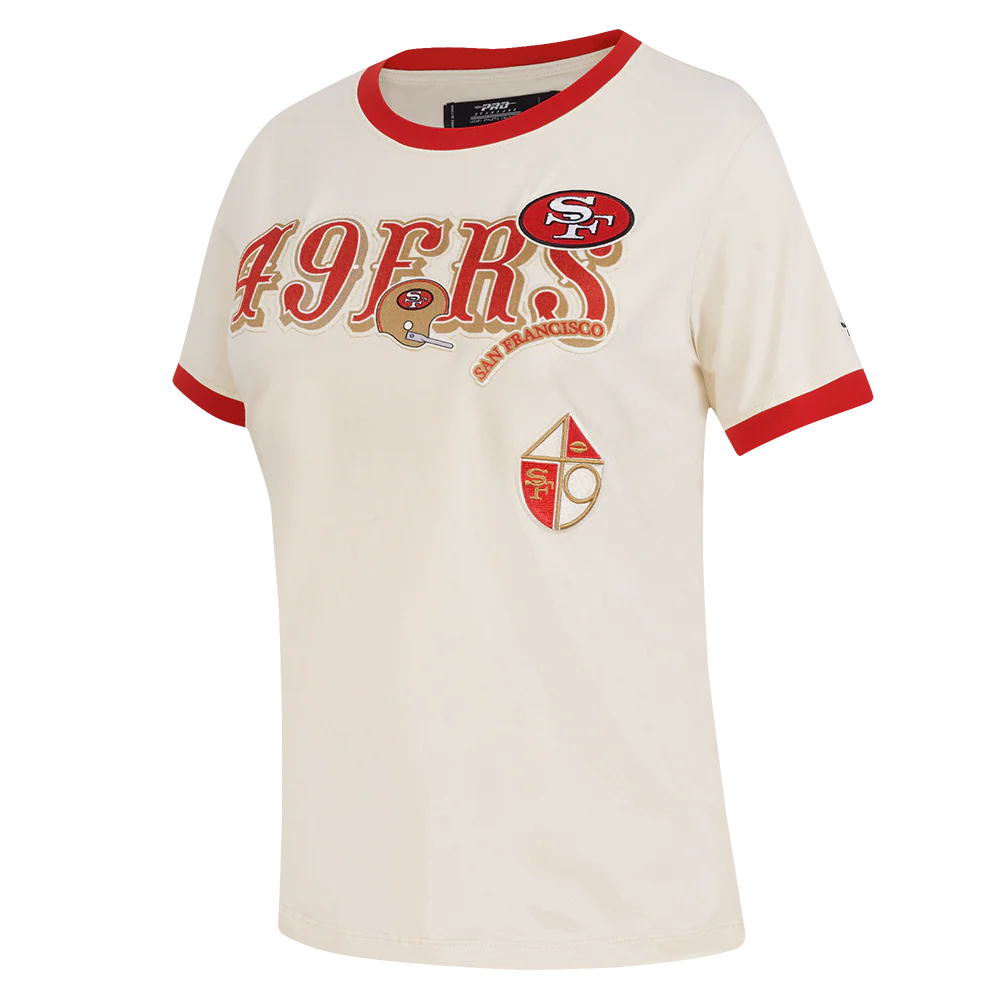 NFL SAN FRANCISCO 49ERS RETRO CASCADE WOMEN'S RINGER TEE (EGGSHELL/ RED) - Image 2