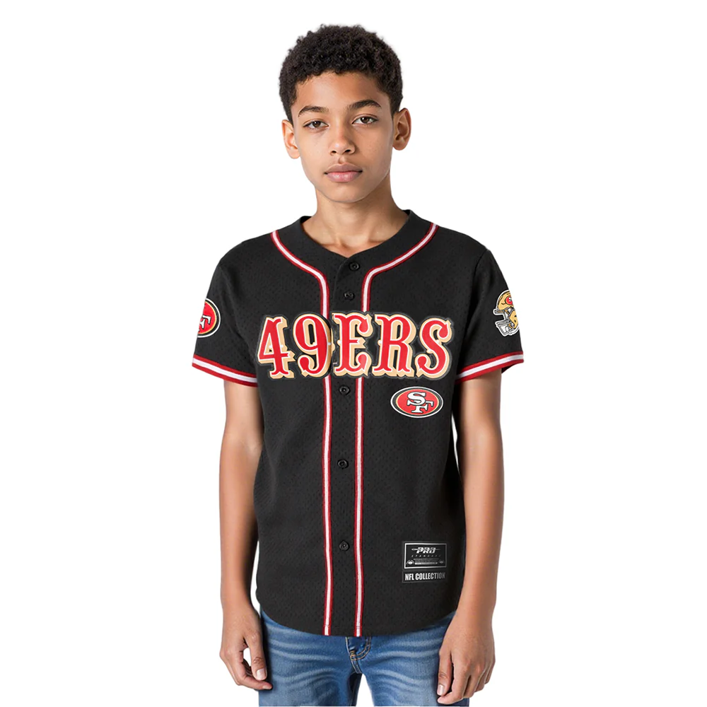 NFL SAN FRANCISCO 49ERS CLASSIC BIG BOYS MESH BUTTON DOWN SHIRT (BLACK/RED) - Image 11