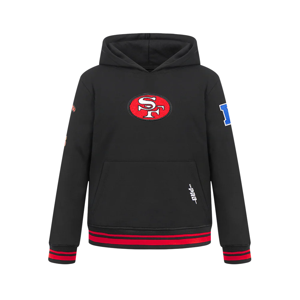 NFL SAN FRANCISCO 49ERS RETRO CLASSIC BIG BOYS RIB FLEECE PULLOVER HOODIE (BLACK/RED/BLACK)
