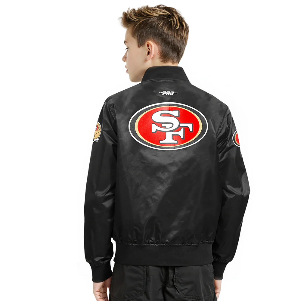 NFL SAN FRANCISCO 49ERS CLASSIC BIG BOYS SATIN JACKET (BLACK) - Image 2