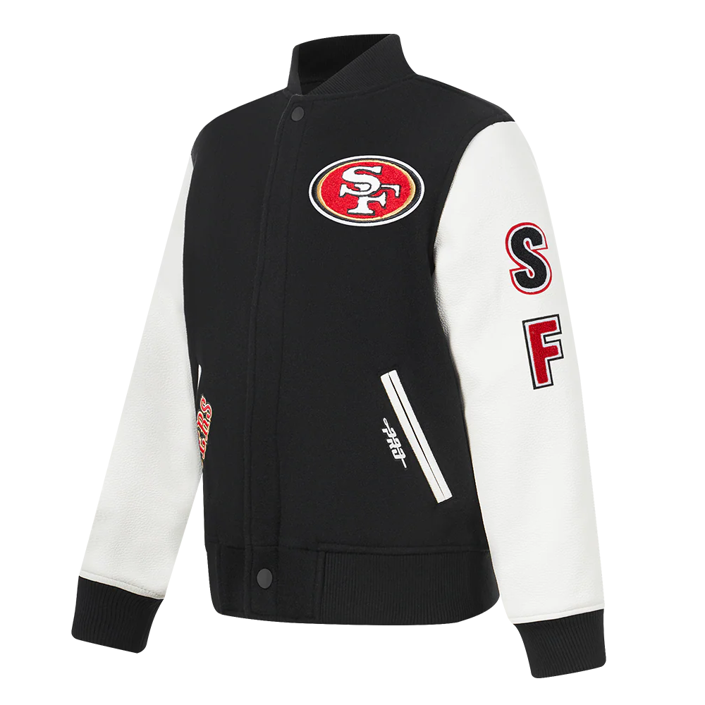 NFL SAN FRANCISCO 49ERS CLASSIC BIG BOYS WOOL VARSITY JACKET (BLACK/WHITE) - Image 4