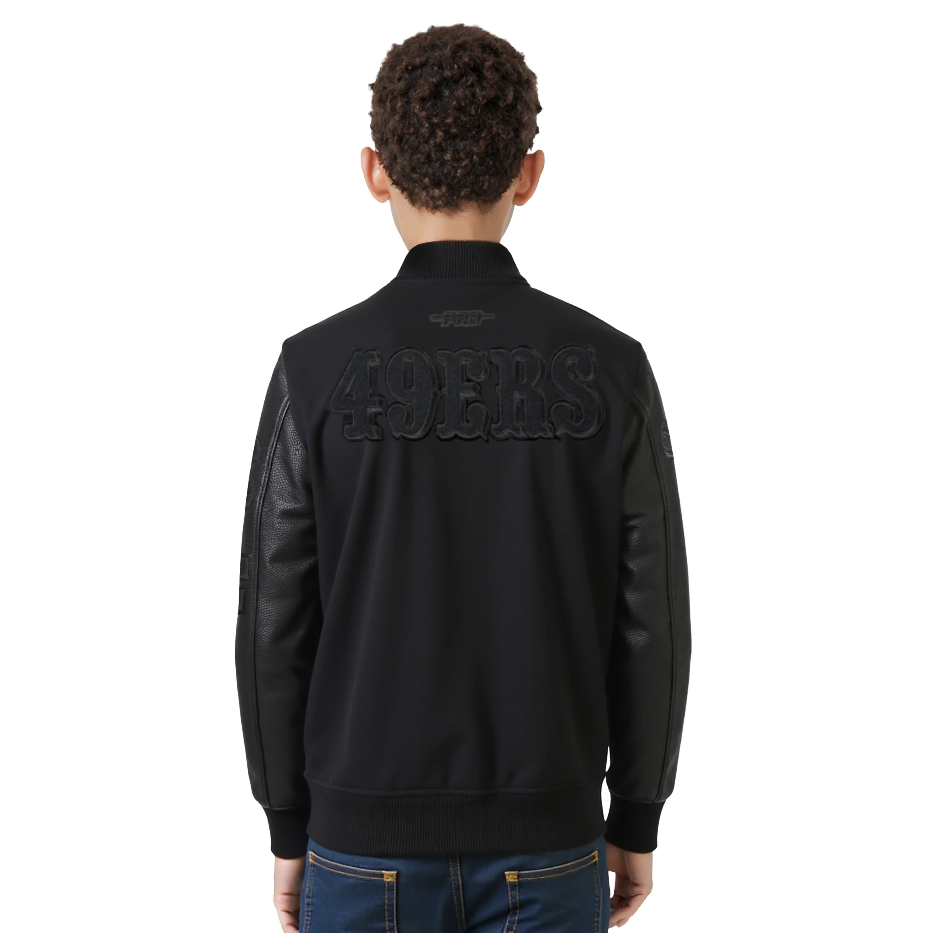 NFL SAN FRANCISCO 49ERS TRIPLE BLACK BIG BOYS WOOL VARSITY JACKET (JET BLACK) - Image 2