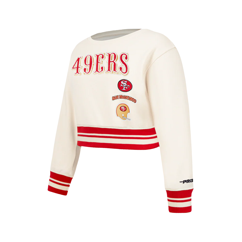 NFL SAN FRANCISCO 49ERS RETRO CLASSIC BIG GIRLS RIB FLEECE CREWNECK (EGGSHELL/ RED) - Image 2